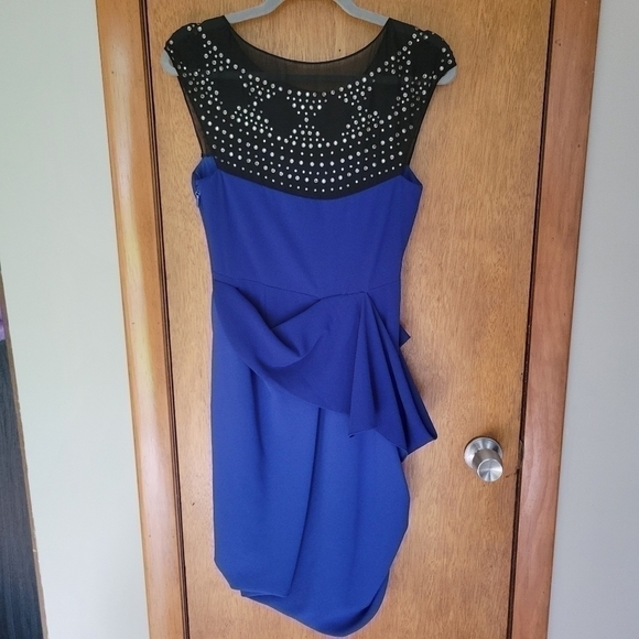 BCBG Runway Blue & Black Colorblock Dress 4 – Holiday Cocktail Party or New Year - Picture 2 of 5